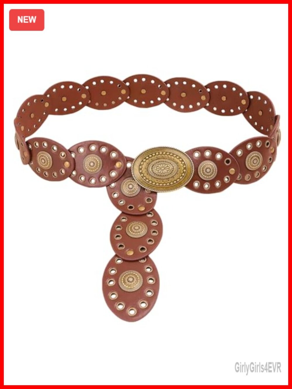 PU Leather Western Boho Wide Disc Belt with Concho Buckle